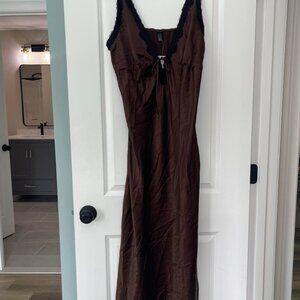 Wild Fable Brown Slip Dress with Lace Trim and Adjustable Straps